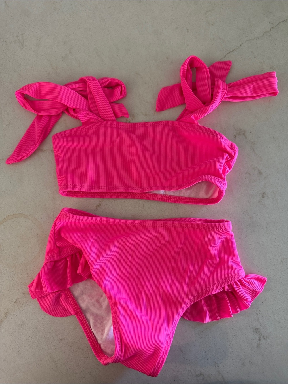 Amazon Kids Neon Pink Ruffle Bikini Set